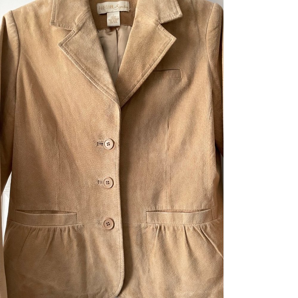 Parisian Signature Suede Leather Jacket Blazer Tan Camel Beige Size Small